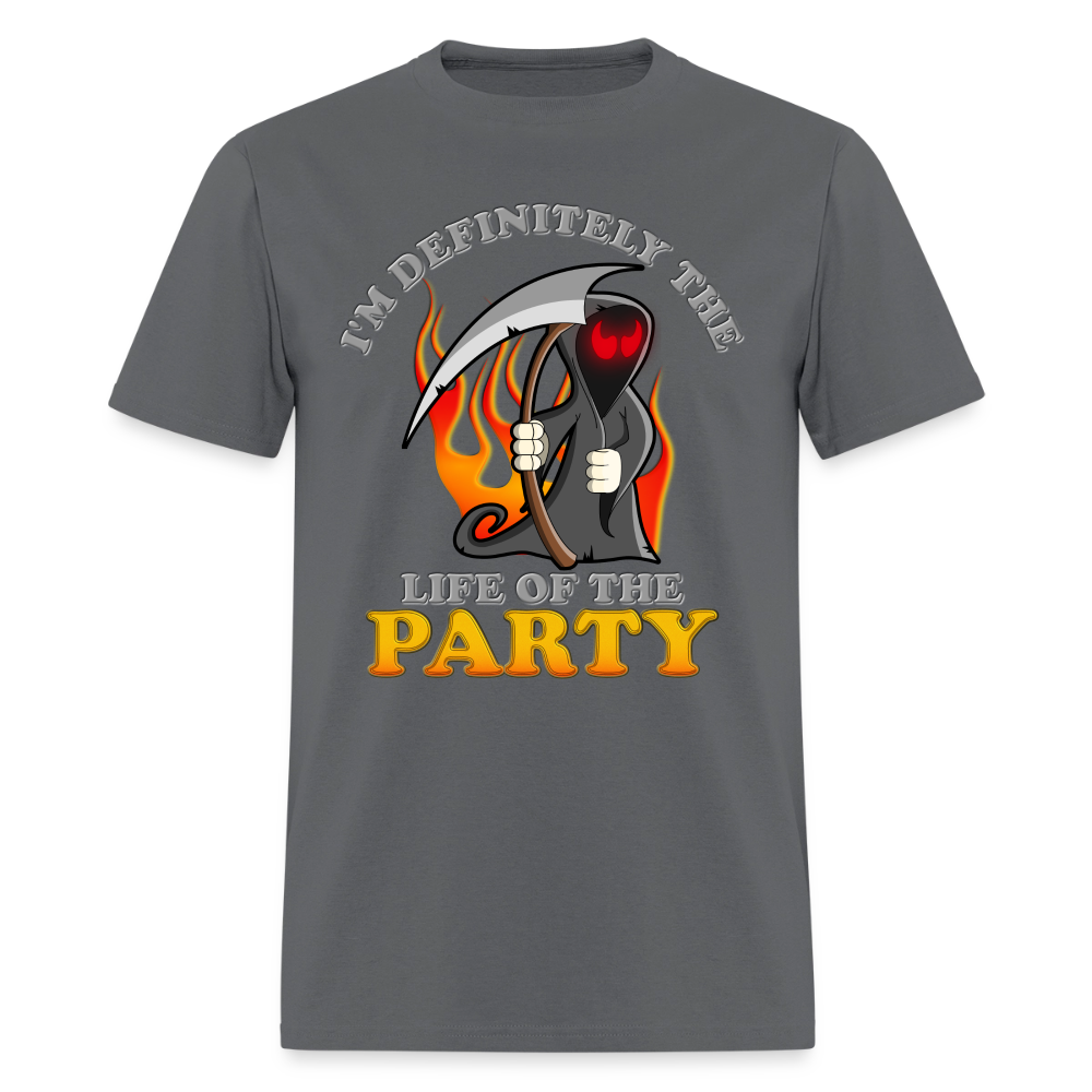 I'm Definitely The Life Of The Party, Grim Reaper, Death, Happy Halloween, Monster, Trick Or Treat, Spooky, Scary, Skull, Wolf, Werewolf, Orange, Bat, Red, Mountain, Men's Premium T-Shirt - charcoal