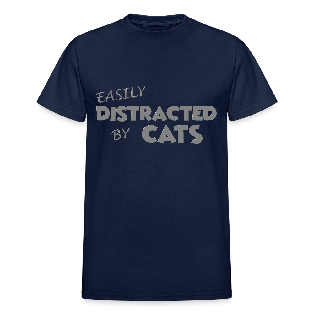Easily Distracted By Cats Shirt, Cat Lover Shirt, Cat Lover T-Shirt, Funny Cat Shirt, Cat Saying Shirt, Cat Slogan Shirt, Cat Tee - navy