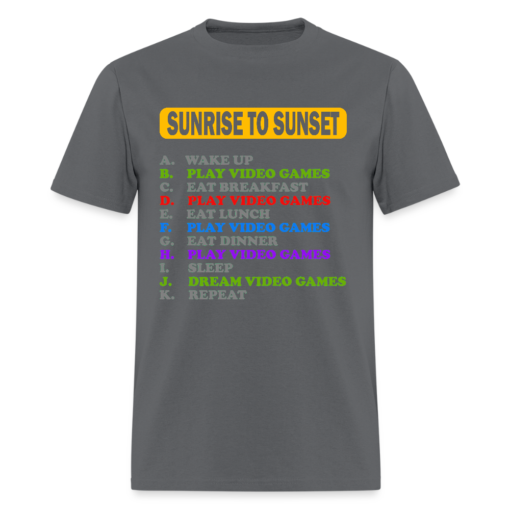 Sunrise to Sunset Video Games Shirt, Gaming Shirt, My Perfect Day T-Shirt, Funny Cool Gamer Shirt, Geek Nerd Shirt - charcoal