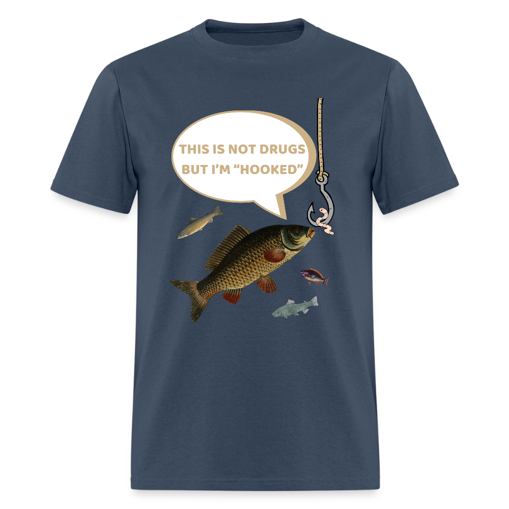 Funny Fishing Shirt, This is Not Drugs But I'm Hooked T-Shirt, Lake Lover Shirt, Cool Tee Men Daddy Dad Shirt, Fathers Day Fishing -  blue dusk