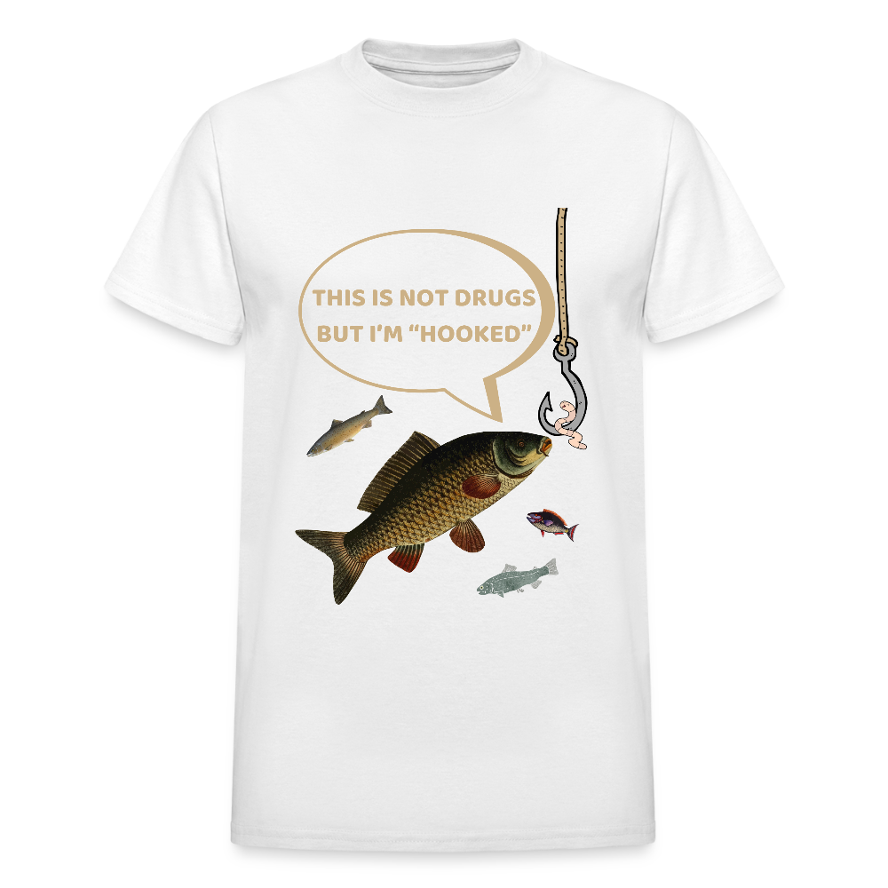 Funny Fishing Shirt, This is Not Drugs But I'm Hooked T-Shirt, Lake Lover Shirt, Cool Tee Men Daddy Dad Shirt, Fathers Day Fishing - white