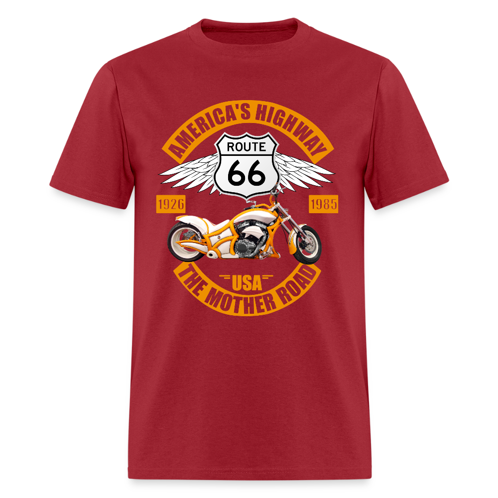 Route 66 Shirt, America's Road, Fathers Day Gift, Mother Road, Route 66 T-Shirt, Road Trip Shirt, Route 66 USA Motorcycle Biker Souvenir Tee - dark red