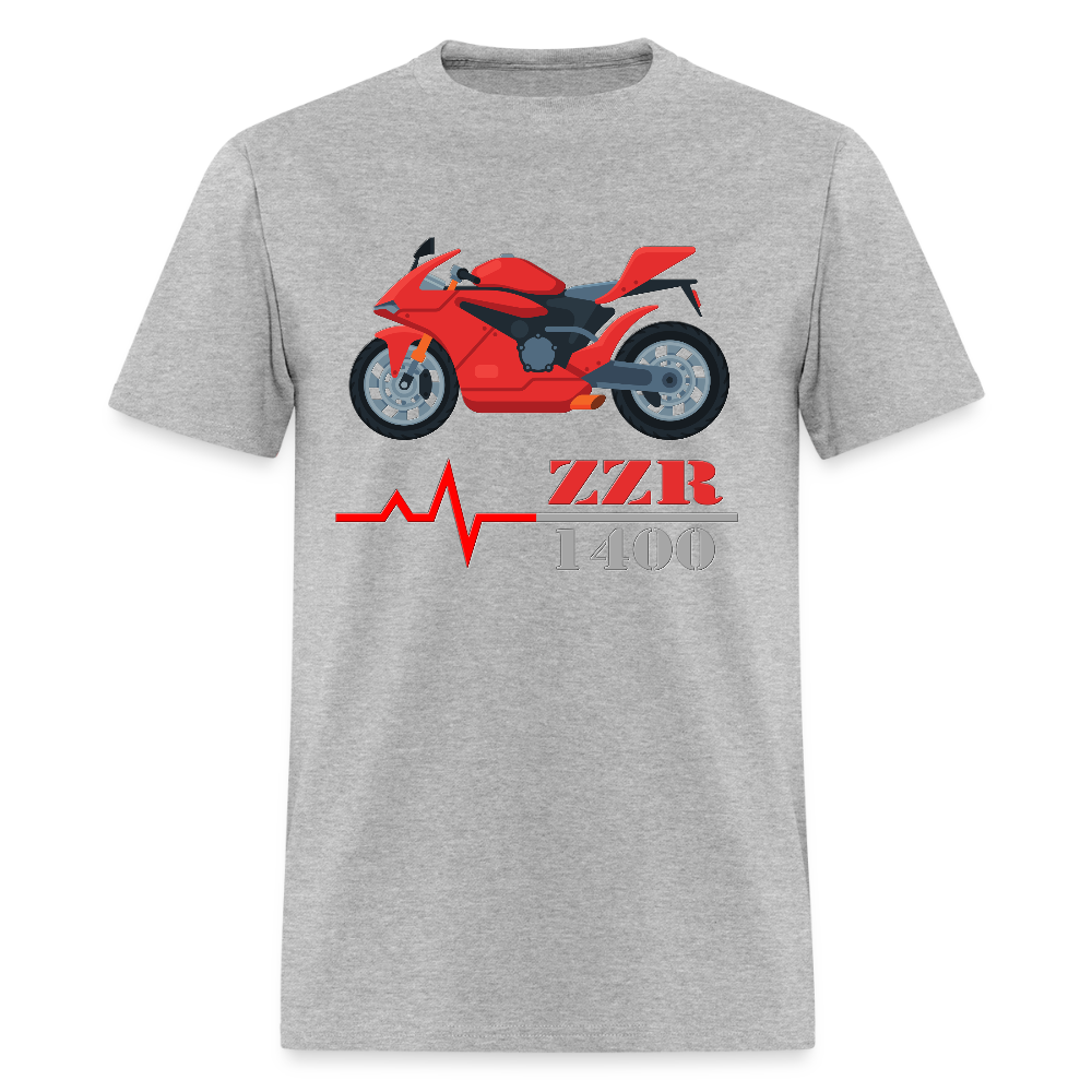 Motorcycle Heartbeat ZZR 1400 T-Shirt - Best Sports Bike Gift Idea For Him Her Boys Girls Tee - heather gray