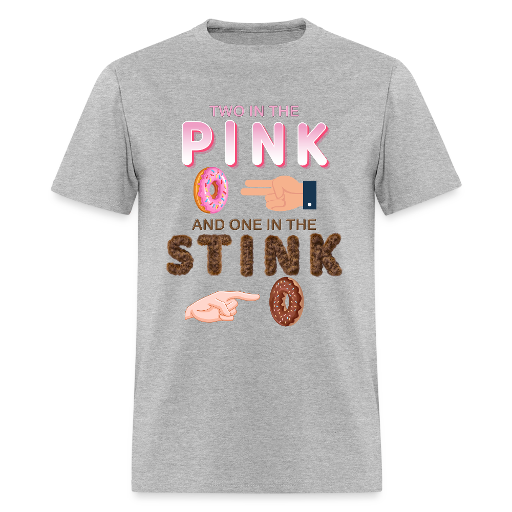 Adult Humor Shirt, The shocker symbol t-shirt, Inappropriate adult sexual humor, 2 in the pink 1 in the stink butt play anal joke, Two, One - heather gray