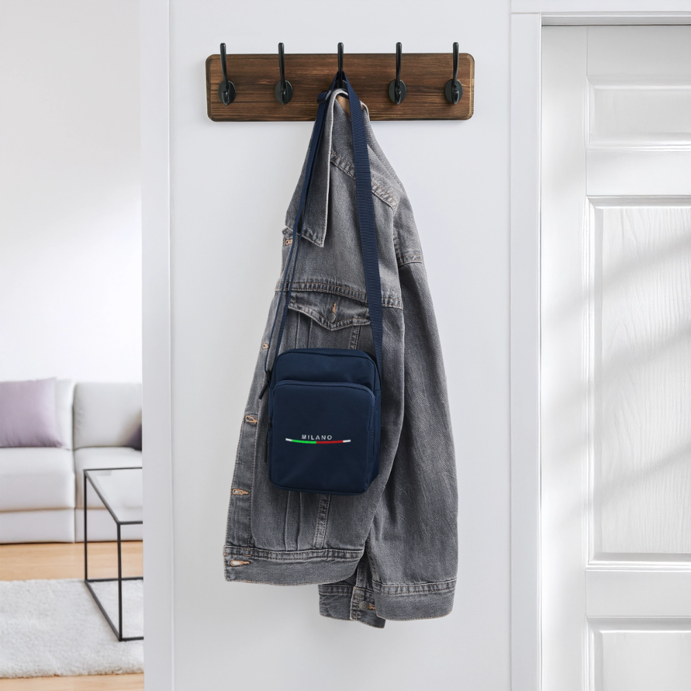 Milano Upright Crossbody Bag, Milan Upright Crossbody Bag, Vacation Holiday Milano Upright Crossbody Bag,   Italia Upright Crossbody Bag, Italian Flag Upright Crossbody Bag, Italian Gift Idea, Italy Upright Crossbody Bag - navy