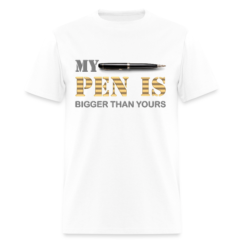 My Pen Is Bigger Than Yours Shirt, Funny Penis Shirt, Sex Saying Quote Gift Idea Tee T-Shirt, Valentines Day Gift For Him, Adult Humor, The Shocker Symbol - white