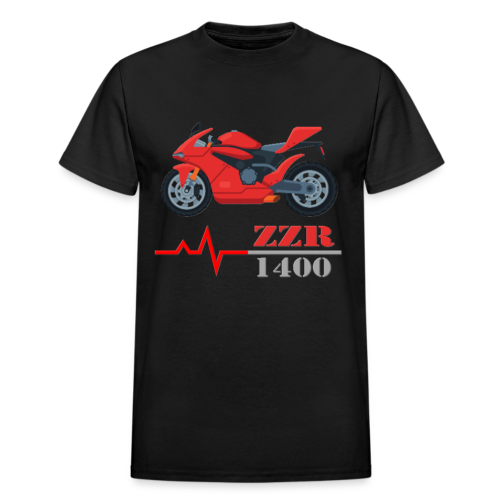 Motorcycle Heartbeat ZZR 1400 T-Shirt - Best Sports Bike Gift Idea For Him Her Boys Girls Tee - black