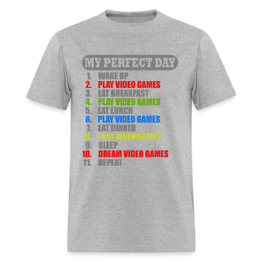 My Perfect Day Video Games Shirt, Gaming Shirt, My Perfect Day T-Shirt, Funny Cool Gamer Shirt, Geek Nerd Shirt - heather gray
