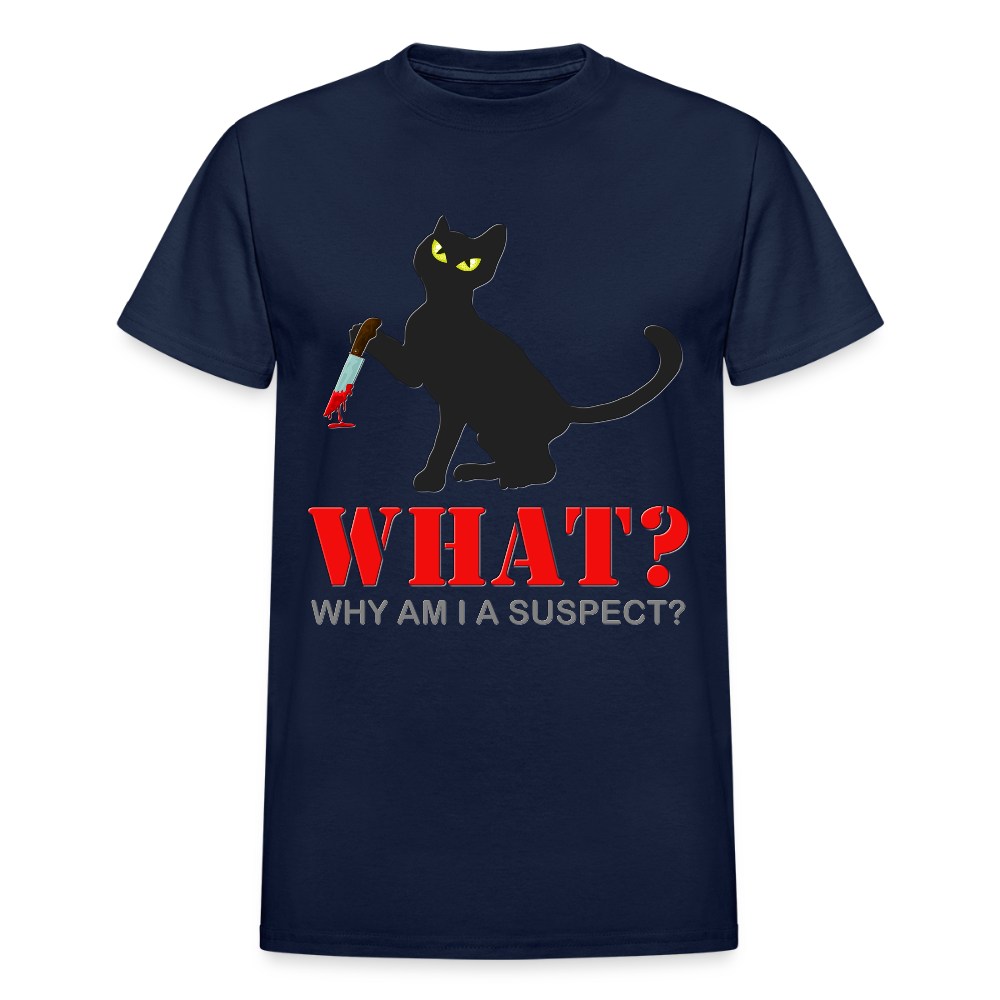 Halloween Cat Shirt, Why Am I A Suspect Shirt, Murderous Cat With Knife T-Shirt, Murderous Cat Shirt, Mens Premium T-Shirt - navy