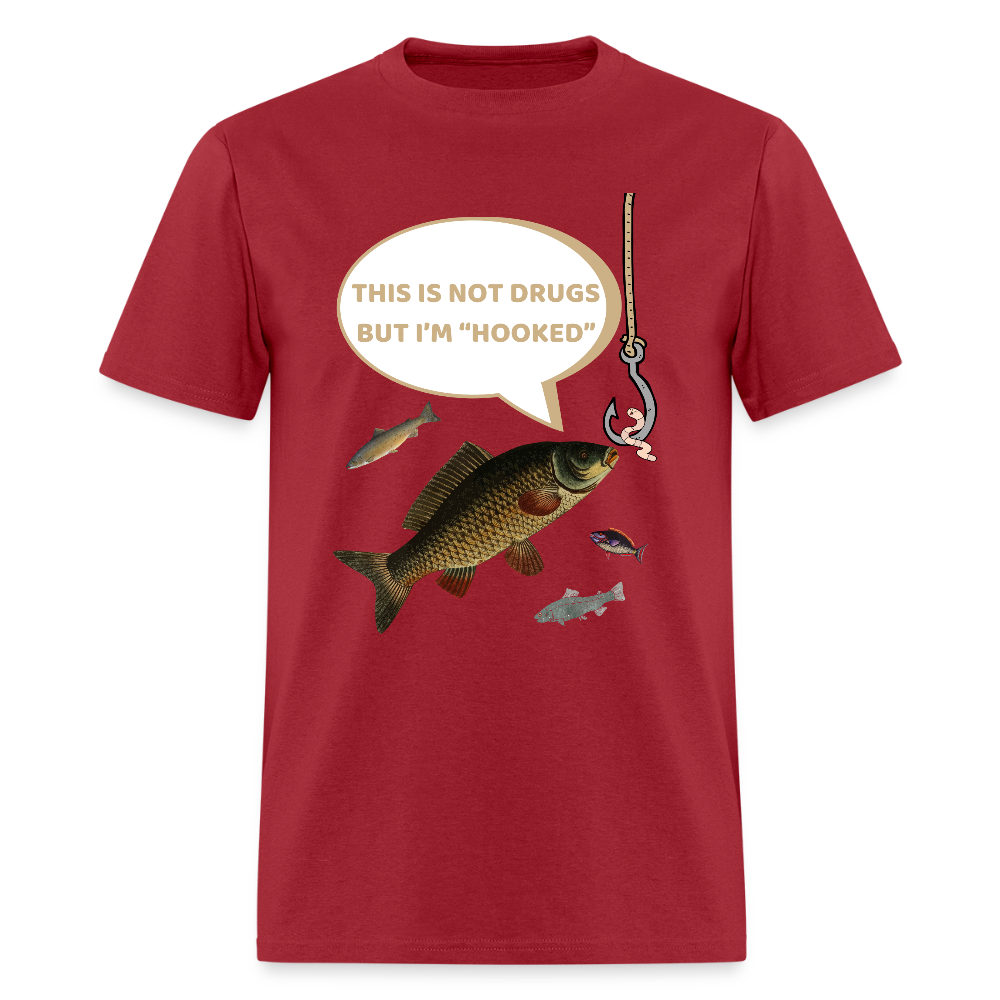 Funny Fishing Shirt, This is Not Drugs But I'm Hooked T-Shirt, Lake Lover Shirt, Cool Tee Men Daddy Dad Shirt, Fathers Day Fishing - dark red