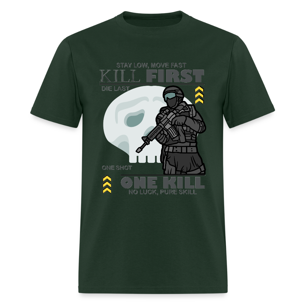 Stay Low Move Fast. Military Sniper T-Shirt, One Kill, No Luck Pure Skill, Die Last, One Shot, Gun Lover Gift, Funny Bullet Gun, Gun Lover, Veteran Gift, Gamer Shirt, Video Game Shirt, Pew T-shirt - forest green