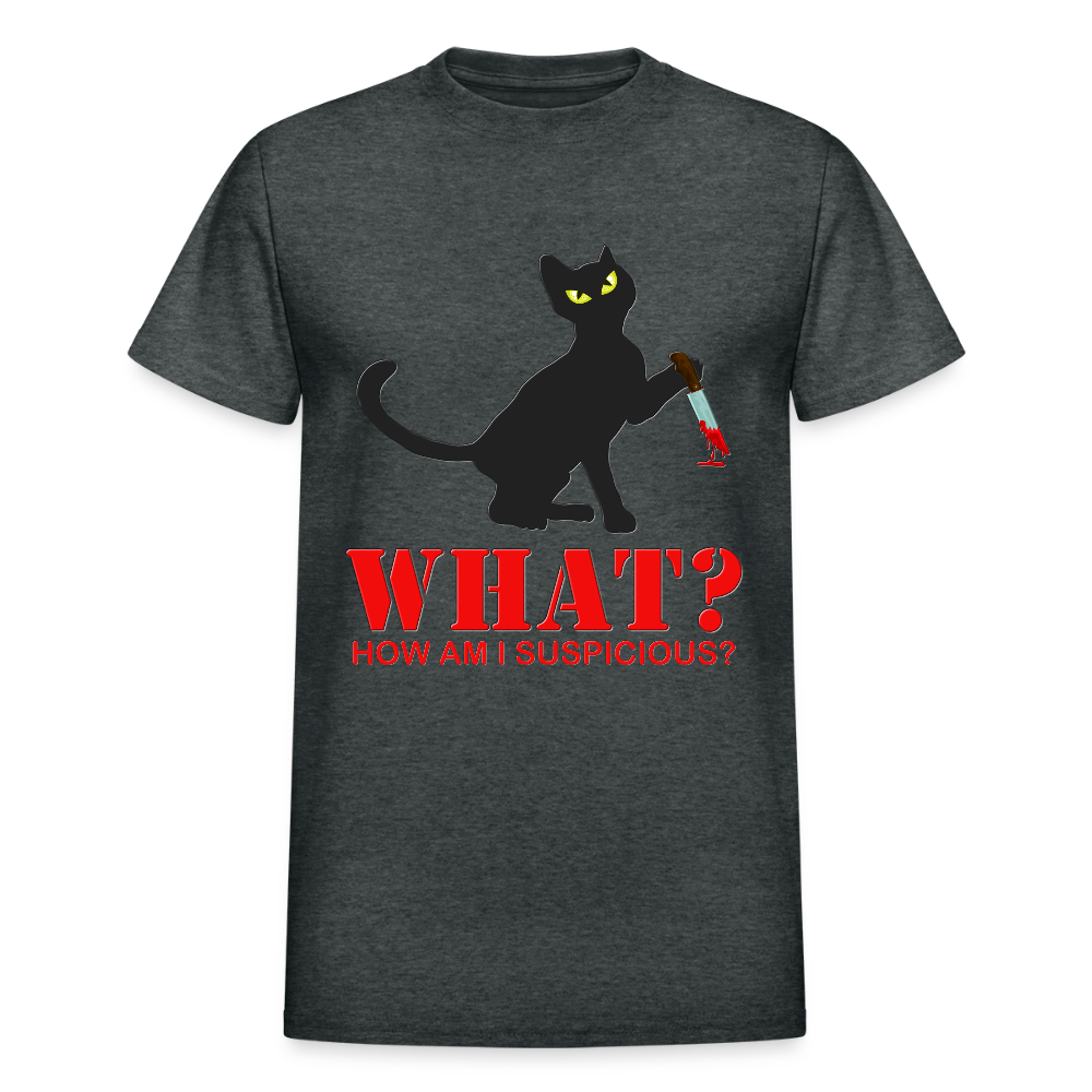 Halloween Cat Shirt, Cat What Funny Black Cat Shirt, How Am I Suspicious, Murderous Cat With Knife T-Shirt, Knife Murderous Cat Tee Shirt, Funny Cat Lover Shirt - deep heather
