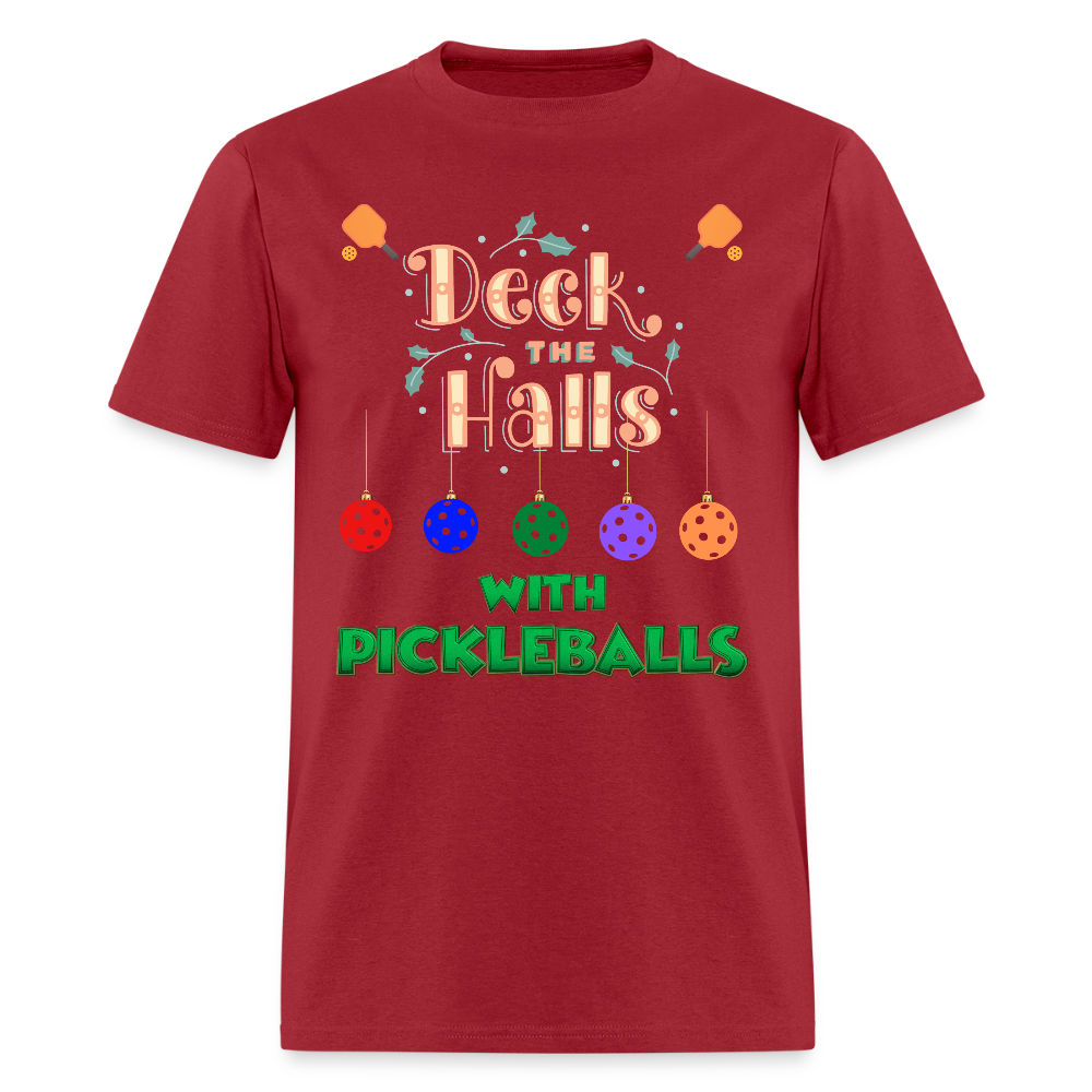 Deck The Halls With Pickleballs, Pickleball, Pickleball Player, Pickleball Christmas, Pickleball Paddle, funny pickleball Shirt - dark red