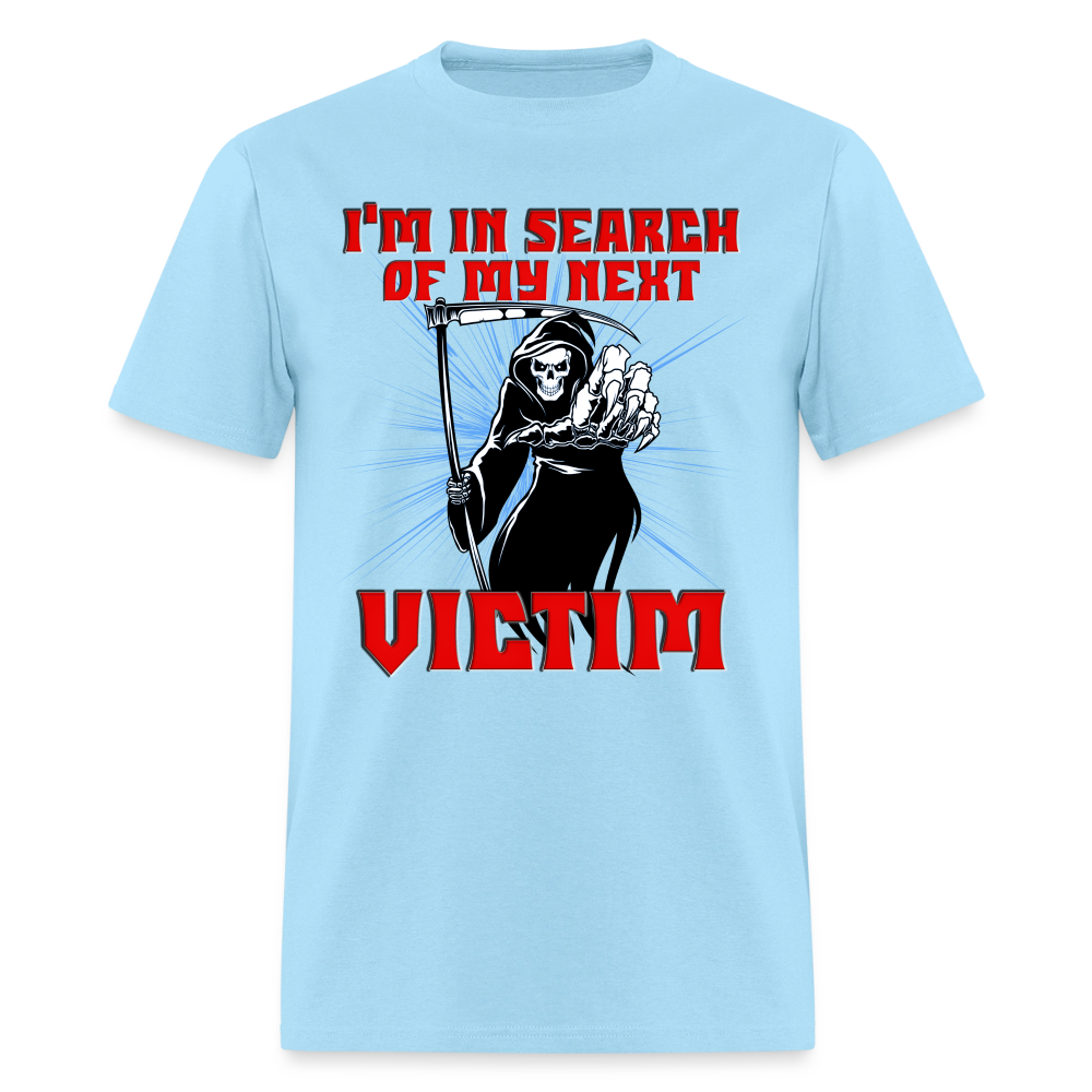 I'm In Search Of My Next Victim, Grim Reaper, Death, Happy Halloween, Monster, Trick Or Treat, Spooky, Scary, Skull, wolf, werewolf, orange, bat, red, Men's Premium T-Shirt - powder blue