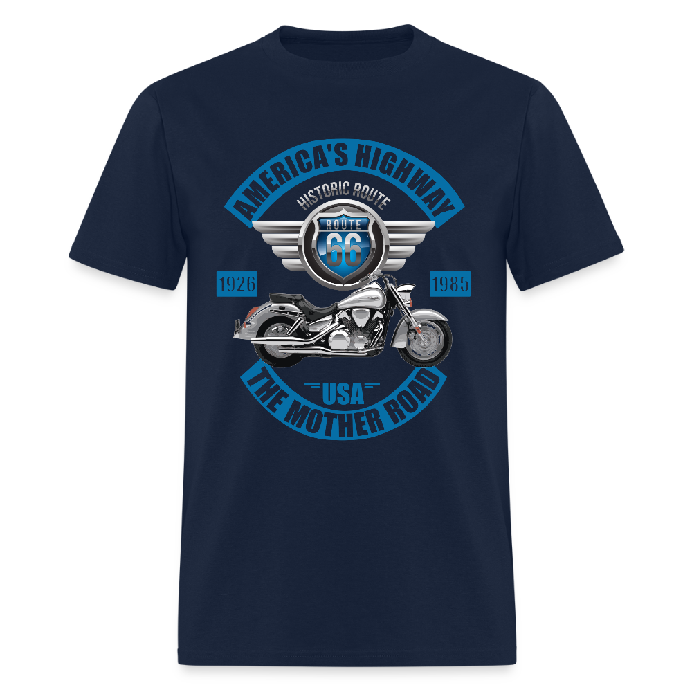 Americas Road, Route 66 Shirt, Fathers Day Gift, Mother Road, Route 66 T-Shirt, Road Trip Shirt, Route 66 Usa Motorcycle Biker Souvenir Tee - navy