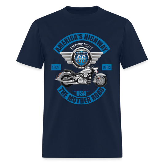 Americas Road, Route 66 Shirt, Fathers Day Gift, Mother Road, Route 66 T-Shirt, Road Trip Shirt, Route 66 Usa Motorcycle Biker Souvenir Tee - navy