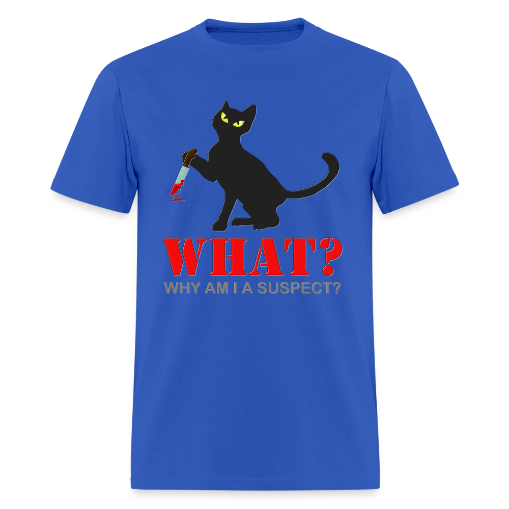 Halloween Cat Shirt, Why Am I A Suspect Shirt, Murderous Cat With Knife T-Shirt, Murderous Cat Shirt, Mens Premium T-Shirt - royal blue