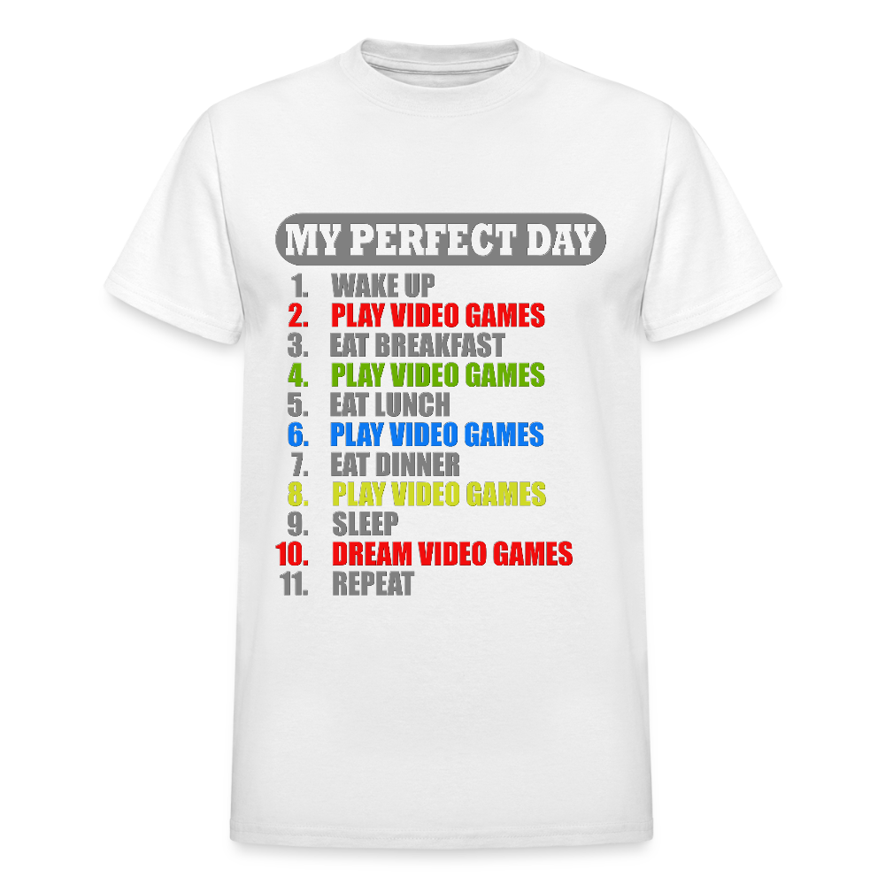 My Perfect Day Video Games Shirt, Gaming Shirt, My Perfect Day T-Shirt, Funny Cool Gamer Shirt, Geek Nerd Shirt - white