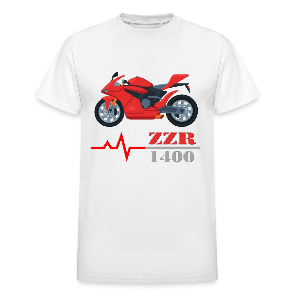 Motorcycle Heartbeat ZZR 1400 T-Shirt - Best Sports Bike Gift Idea For Him Her Boys Girls Tee - white