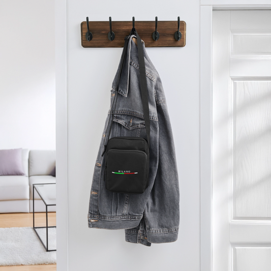 Milano Upright Crossbody Bag, Milan Upright Crossbody Bag, Vacation Holiday Milano Upright Crossbody Bag,   Italia Upright Crossbody Bag, Italian Flag Upright Crossbody Bag, Italian Gift Idea, Italy Upright Crossbody Bag - black