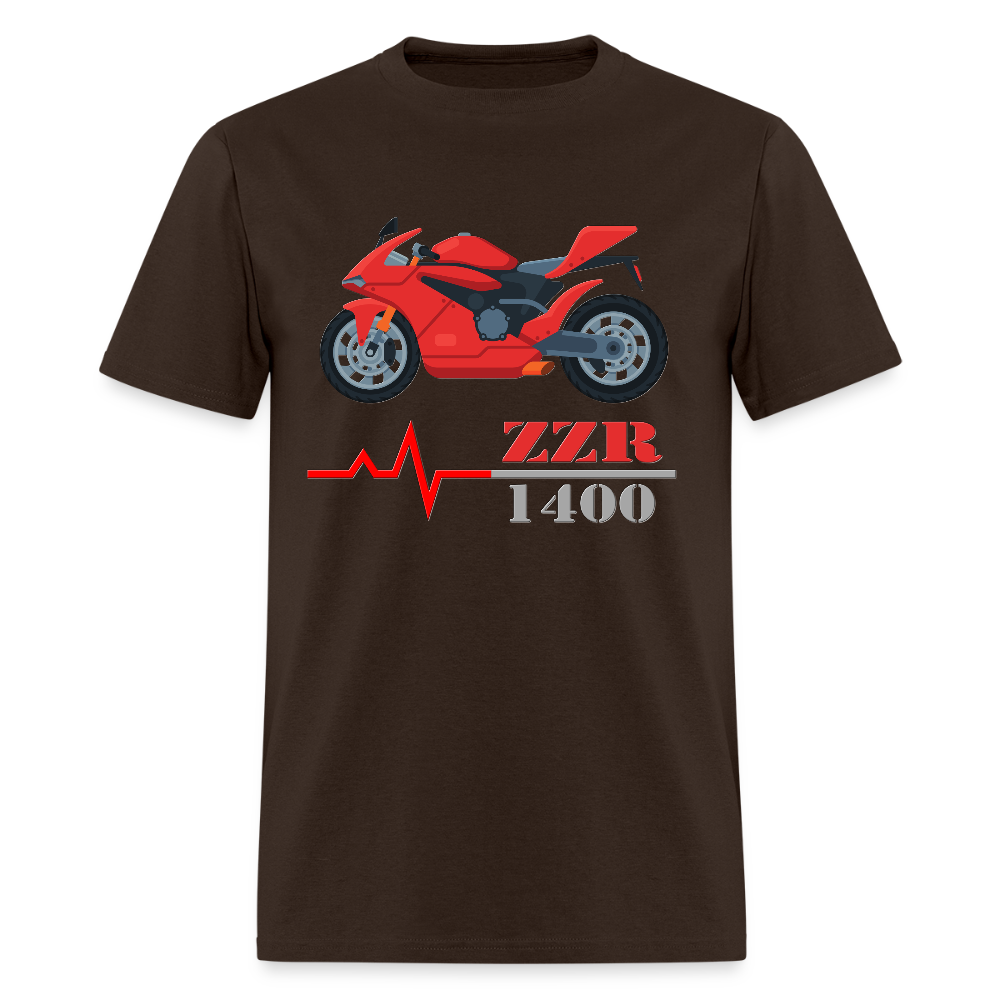 Motorcycle Heartbeat ZZR 1400 T-Shirt - Best Sports Bike Gift Idea For Him Her Boys Girls Tee - brown
