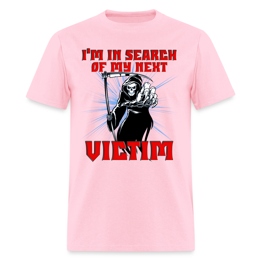 I'm In Search Of My Next Victim, Grim Reaper, Death, Happy Halloween, Monster, Trick Or Treat, Spooky, Scary, Skull, wolf, werewolf, orange, bat, red, Men's Premium T-Shirt - pink