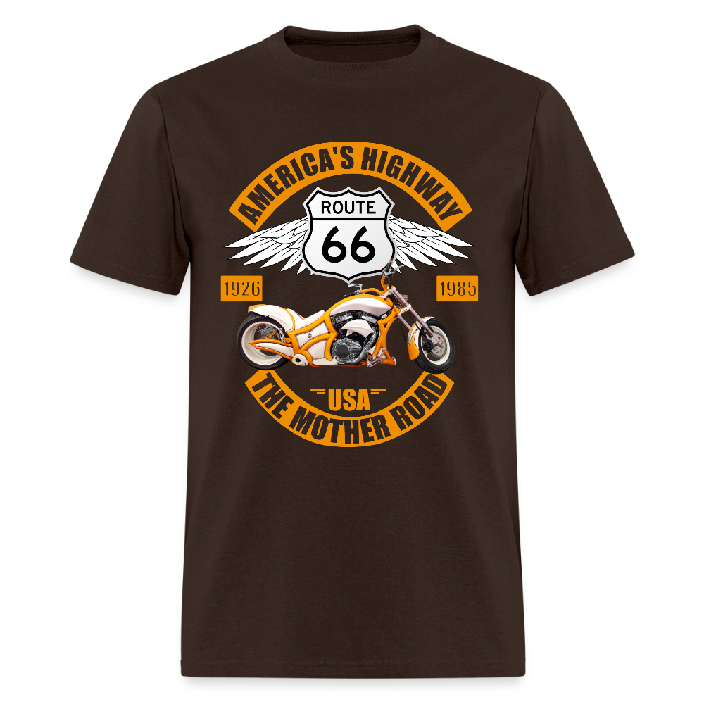 Route 66 Shirt, America's Road, Fathers Day Gift, Mother Road, Route 66 T-Shirt, Road Trip Shirt, Route 66 USA Motorcycle Biker Souvenir Tee - brown