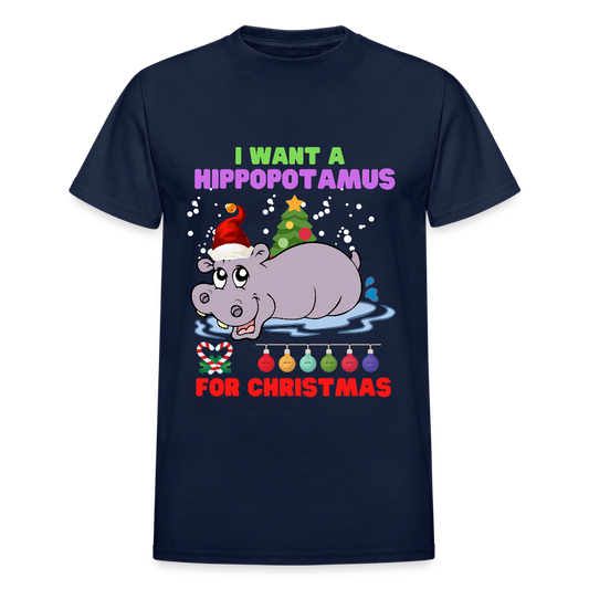 I Want A Hippopotamus For Christmas, Christmas Gifts, Hippo Christmas Shirt, Holiday Party, Funny Christmas Shirt, Family Christmas Shirts, Funny Holiday - navy