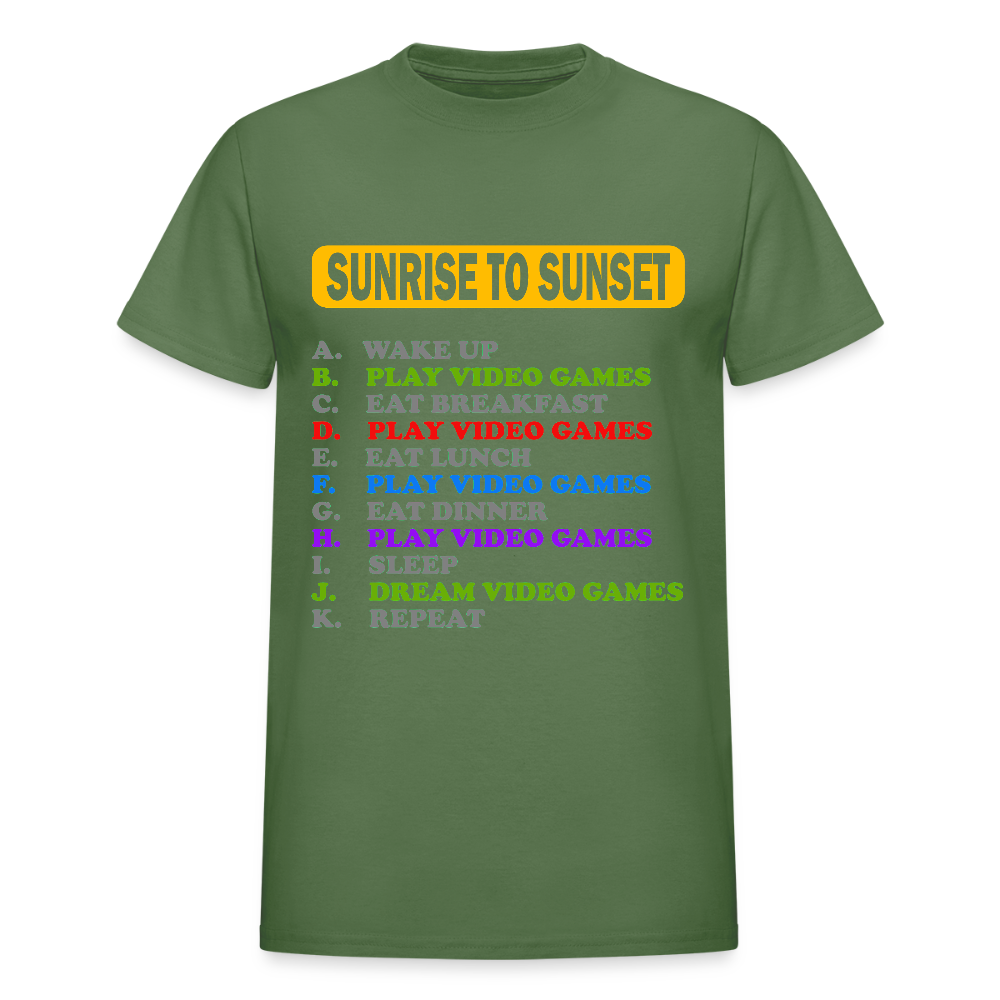 Sunrise to Sunset Video Games Shirt, Gaming Shirt, My Perfect Day T-Shirt, Funny Cool Gamer Shirt, Geek Nerd Shirt - military green