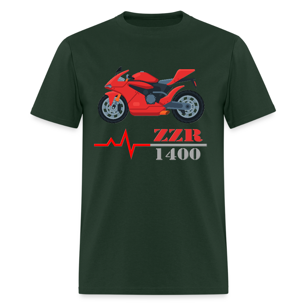 Motorcycle Heartbeat ZZR 1400 T-Shirt - Best Sports Bike Gift Idea For Him Her Boys Girls Tee - forest green