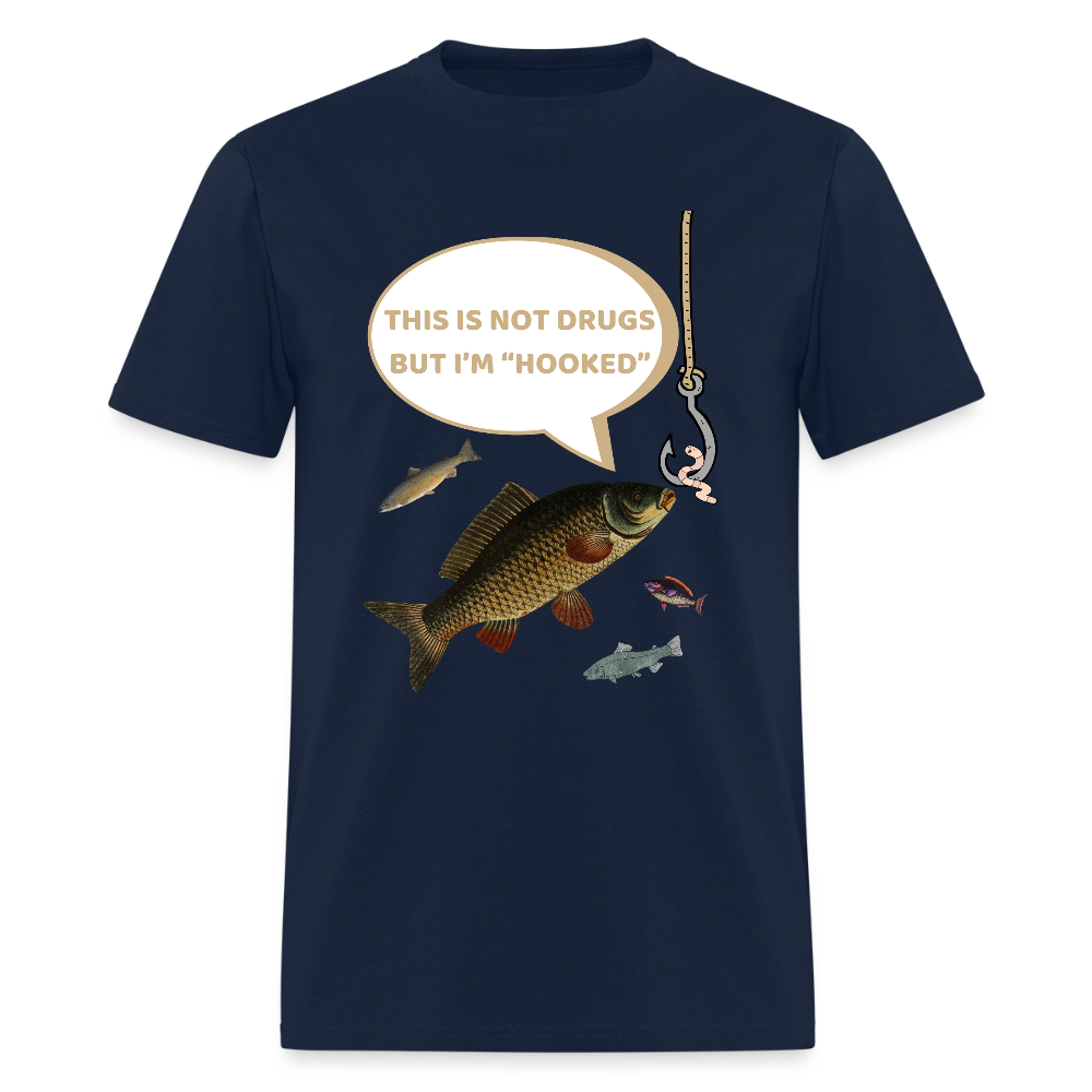Funny Fishing Shirt, This is Not Drugs But I'm Hooked T-Shirt, Lake Lover Shirt, Cool Tee Men Daddy Dad Shirt, Fathers Day Fishing - navy
