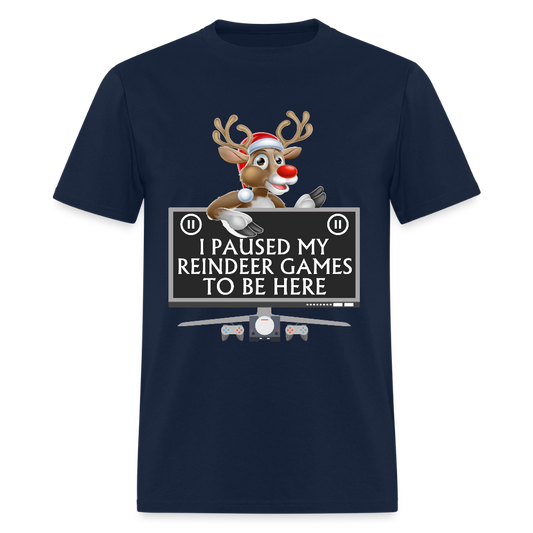 I Paused My Reindeer Game To Be Here Shirt, Gamer Shirt, Christmas Valentines Gift, Gamer Gift, Funny Gaming Shirt, Brothers Gift, Rudolph The Red Nose Reindeer Shirt. - navy