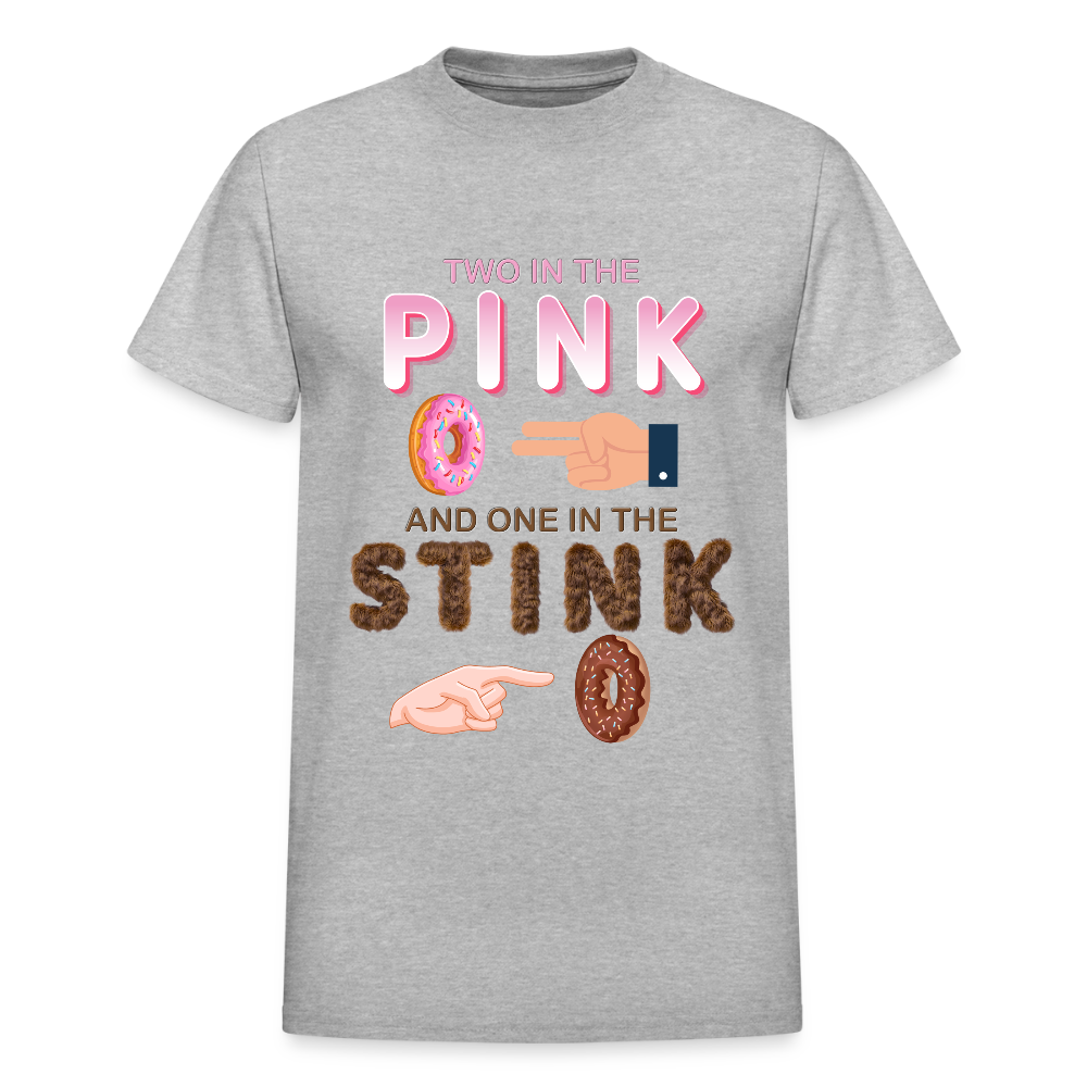 Adult Humor Shirt, The shocker symbol t-shirt, Inappropriate adult sexual humor, 2 in the pink 1 in the stink butt play anal joke, Two, One - heather gray