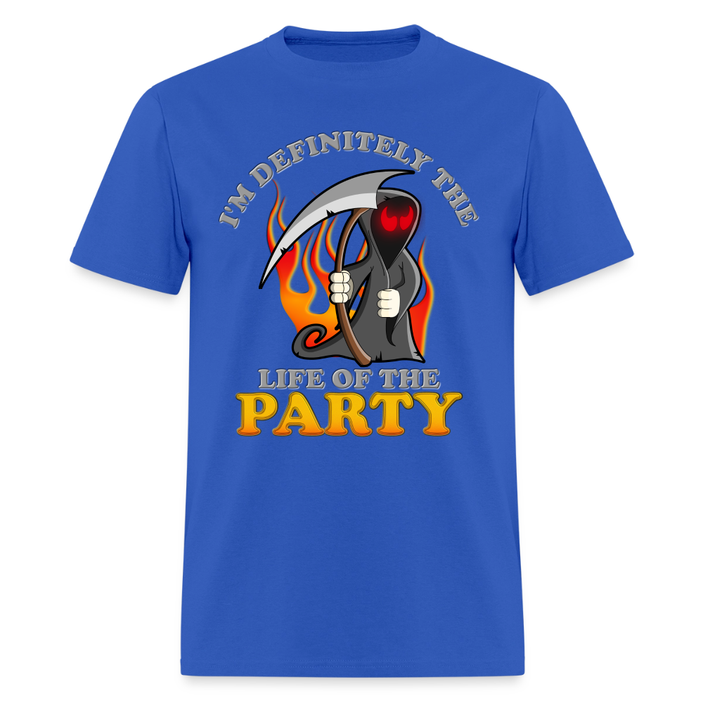 I'm Definitely The Life Of The Party, Grim Reaper, Death, Happy Halloween, Monster, Trick Or Treat, Spooky, Scary, Skull, Wolf, Werewolf, Orange, Bat, Red, Mountain, Men's Premium T-Shirt - royal blue