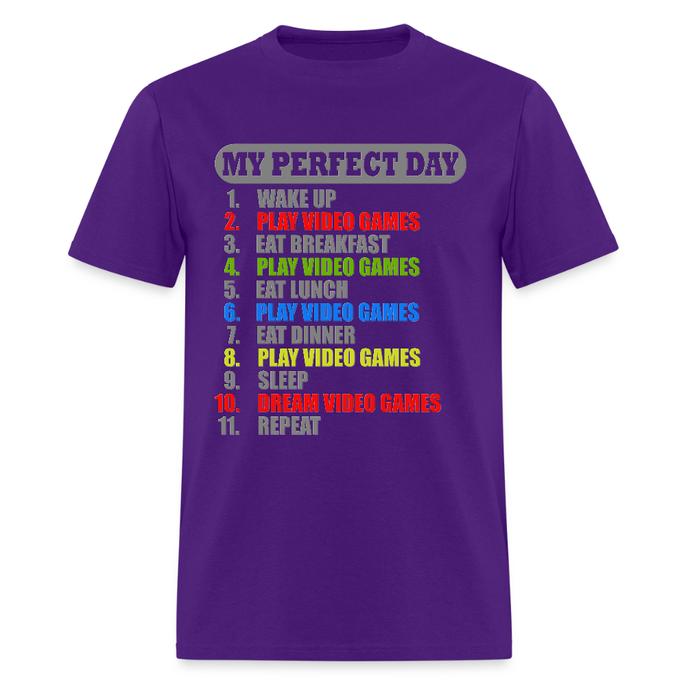 My Perfect Day Video Games Shirt, Gaming Shirt, My Perfect Day T-Shirt, Funny Cool Gamer Shirt, Geek Nerd Shirt - purple