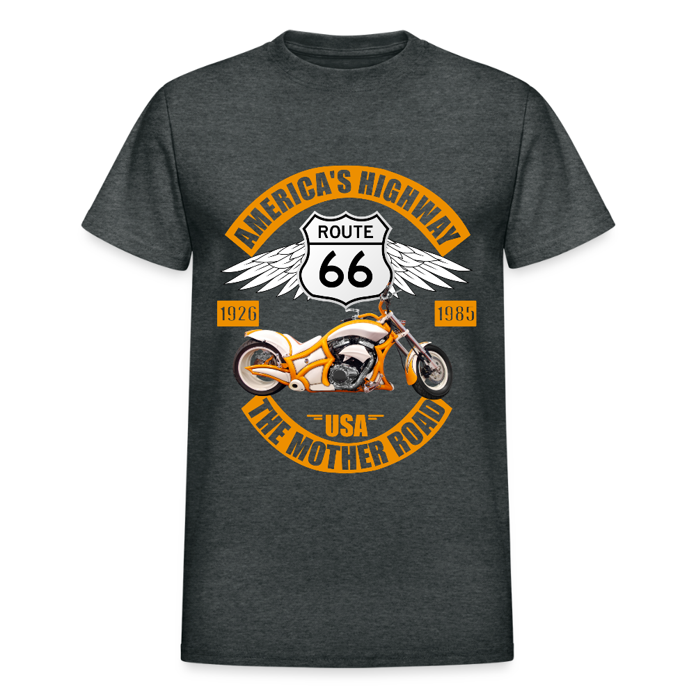 Route 66 Shirt, America's Road, Fathers Day Gift, Mother Road, Route 66 T-Shirt, Road Trip Shirt, Route 66 USA Motorcycle Biker Souvenir Tee - deep heather