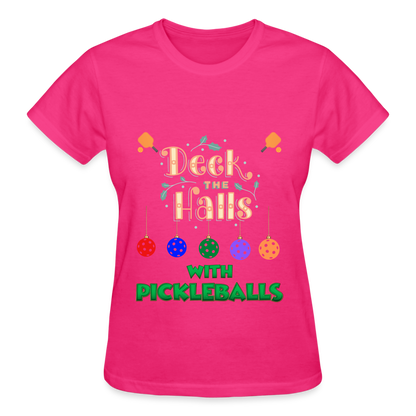 Pickleball Christmas, Deck The Halls With Pickleballs, Pickleball, Pickleball Player, Pickleball Paddle, funny pickleball Shirt - fuchsia