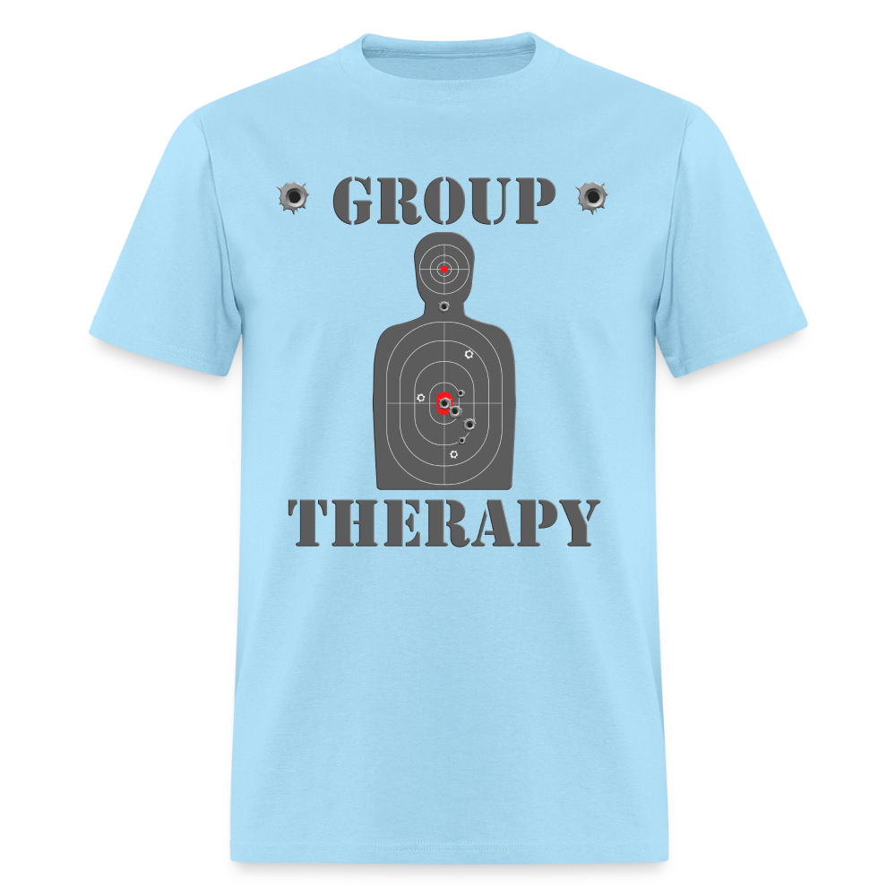 Group Therapy Shirt, Rifle Shirt, Gun Lover Shirt, Bullet Hole Shirt,  Gun Lover Gift,  Bullet Gun Shirt, Funny Bullet Gun, Gun Lover, Veteran Gift, Pew T-shirt. - powder blue