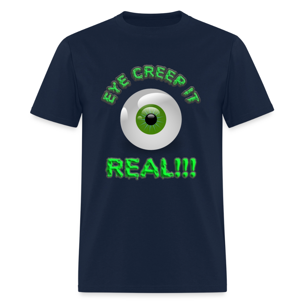 Creep It Real, Eye Creep It Real, Halloween, Scary, skull, haunted, horror, spook, howl, scream, party, October, dead, coffin, creepy, Women's Cropped T-Shirt - navy