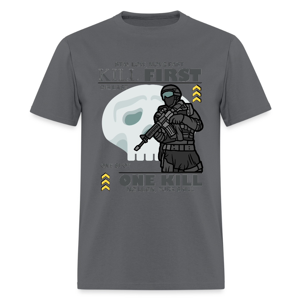 Stay Low Move Fast. Military Sniper T-Shirt, One Kill, No Luck Pure Skill, Die Last, One Shot, Gun Lover Gift, Funny Bullet Gun, Gun Lover, Veteran Gift, Gamer Shirt, Video Game Shirt, Pew T-shirt - charcoal