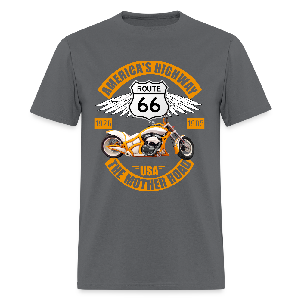 Route 66 Shirt, America's Road, Fathers Day Gift, Mother Road, Route 66 T-Shirt, Road Trip Shirt, Route 66 USA Motorcycle Biker Souvenir Tee - charcoal