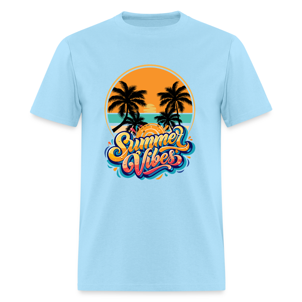 Summer Vibes Shirt, Vacation Holiday T-Shirt, Sunshine Shirt, Palm Tree T-Shirt, Beach Shirt, Vacation Holiday Shirt, Birthday Gift idea, Father Day Gift, Mothers Day Gift, Gift For Him, Gift For Her, Vacation Gift Idea - powder blue