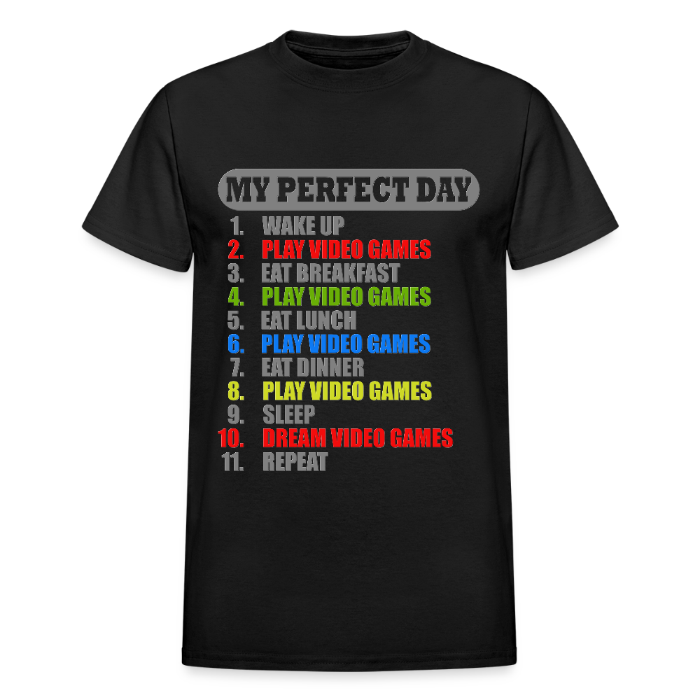 My Perfect Day Video Games Shirt, Gaming Shirt, My Perfect Day T-Shirt, Funny Cool Gamer Shirt, Geek Nerd Shirt - black