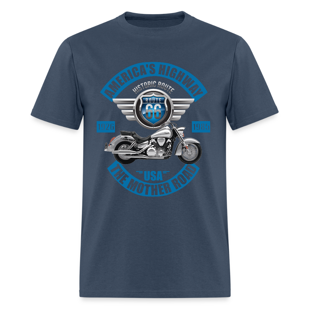 Americas Road, Route 66 Shirt, Fathers Day Gift, Mother Road, Route 66 T-Shirt, Road Trip Shirt, Route 66 Usa Motorcycle Biker Souvenir Tee -  blue dusk