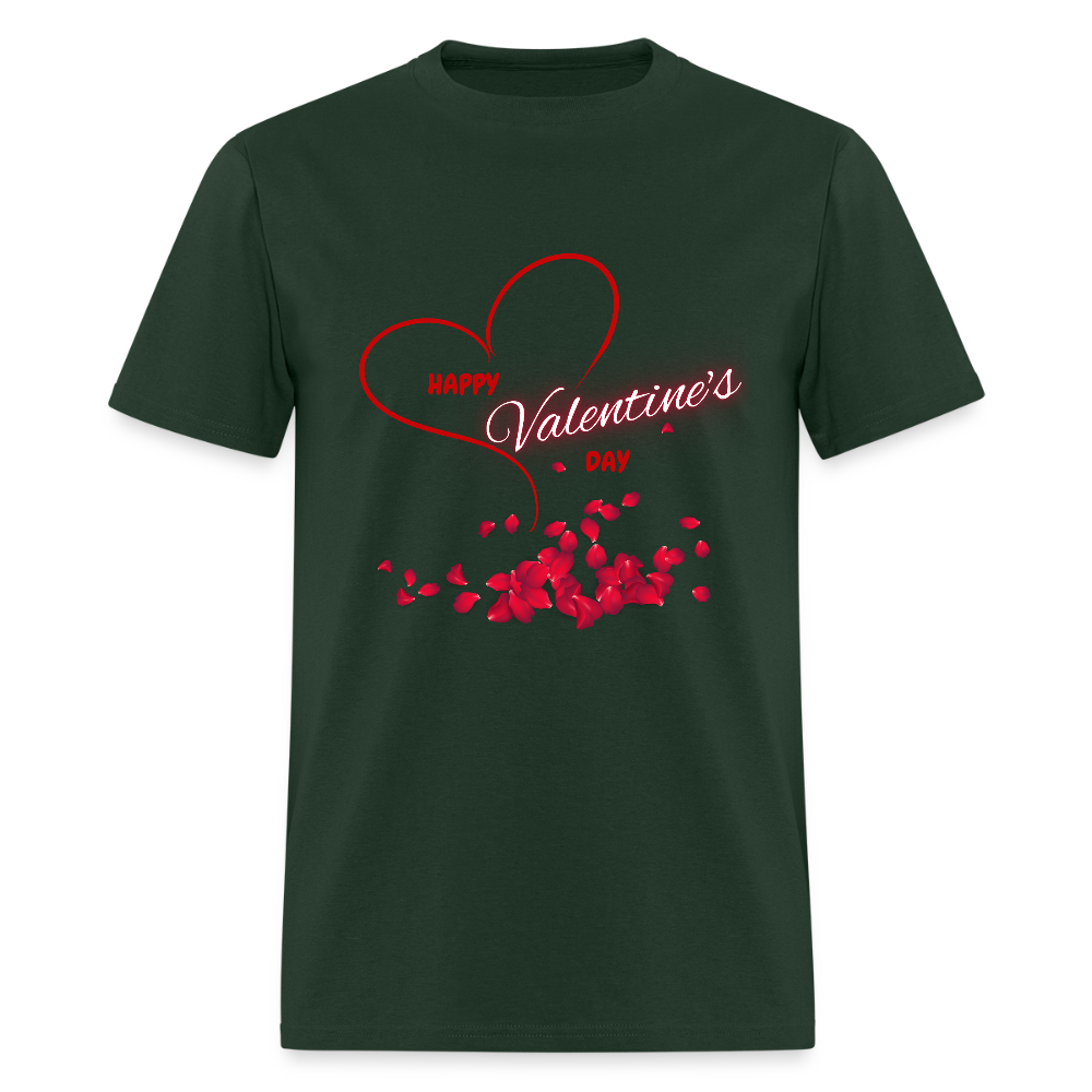 Happy Valentines Day Shirt, Valentines Day Gift,  Valentine For Him Her, Hearts, Rose Petals, Happy Valentines Day Gift, Men Valentines Day Gift, Women Valentine Gift - forest green