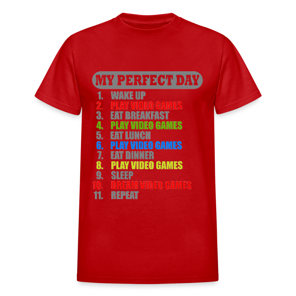 My Perfect Day Video Games Shirt, Gaming Shirt, My Perfect Day T-Shirt, Funny Cool Gamer Shirt, Geek Nerd Shirt - red