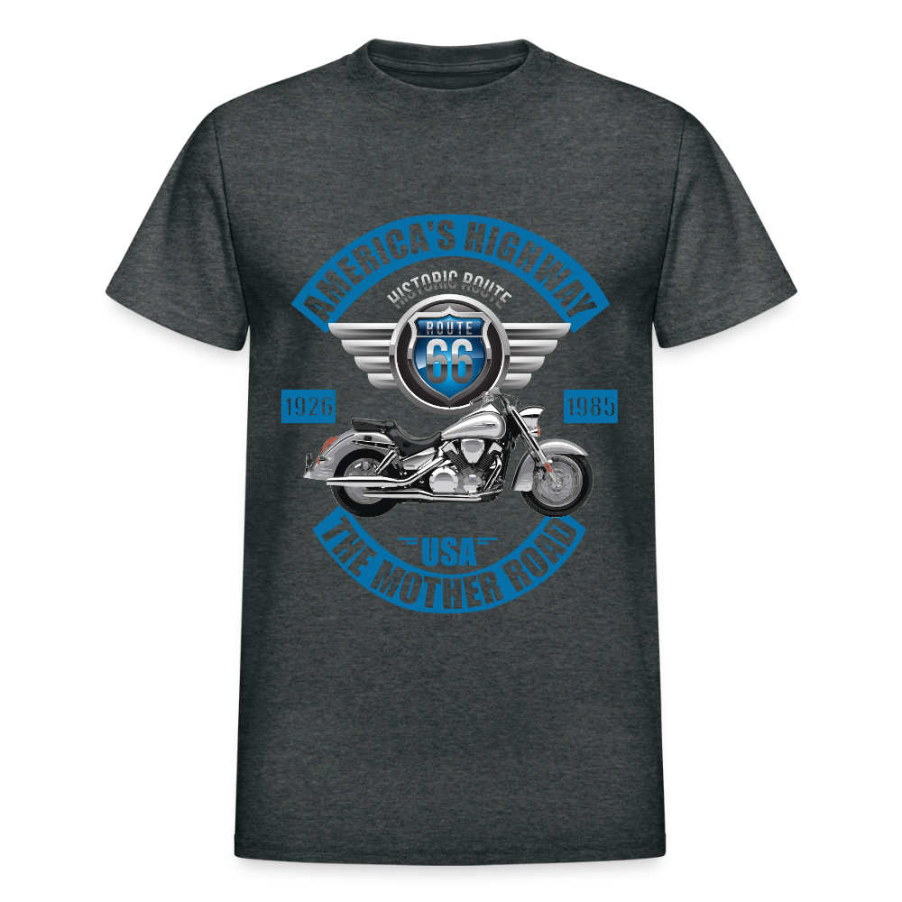 America's Road, Route 66 Shirt, Fathers Day Gift, Mother Road, Route 66 T-Shirt, Road Trip Shirt, Route 66 USA Motorcycle Biker Souvenir Tee - deep heather