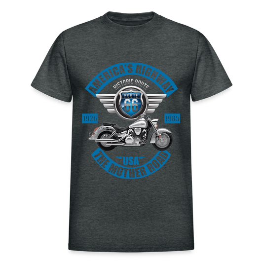 America's Road, Route 66 Shirt, Fathers Day Gift, Mother Road, Route 66 T-Shirt, Road Trip Shirt, Route 66 USA Motorcycle Biker Souvenir Tee - deep heather