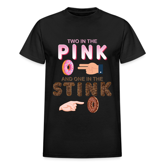 Adult Humor Shirt, The shocker symbol t-shirt, Inappropriate adult sexual humor, 2 in the pink 1 in the stink butt play anal joke, Two, One - black