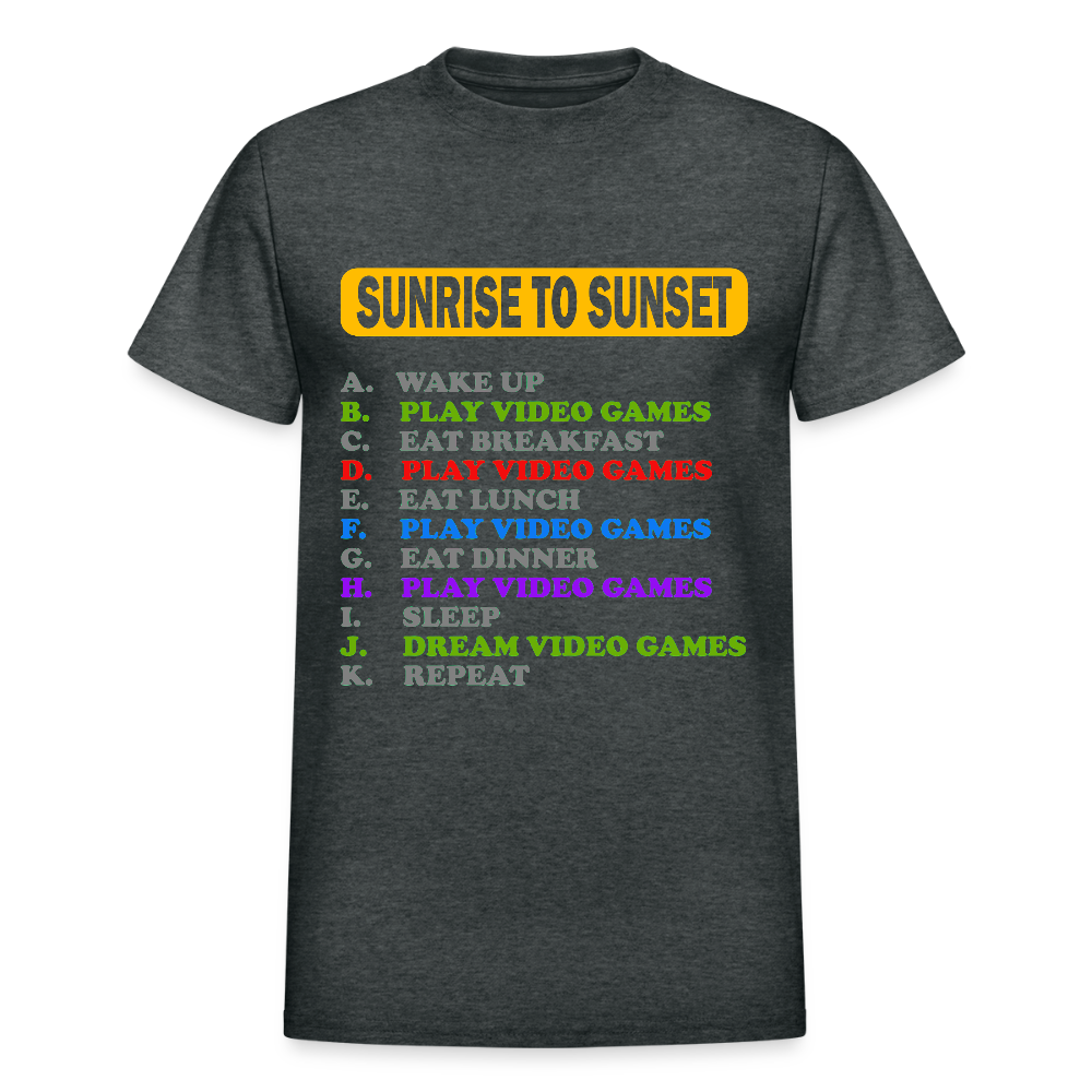 Sunrise to Sunset Video Games Shirt, Gaming Shirt, My Perfect Day T-Shirt, Funny Cool Gamer Shirt, Geek Nerd Shirt - deep heather